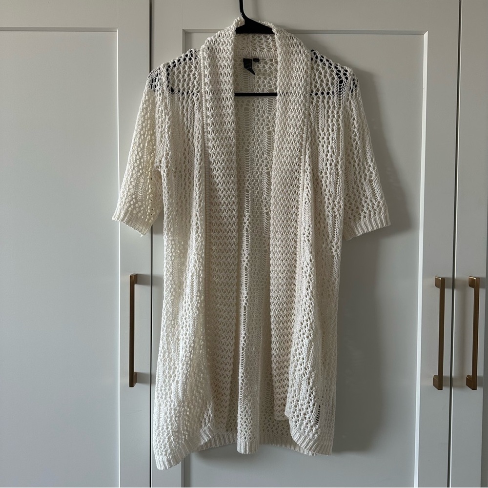 Elegant White Open-Knit Women's Sweater